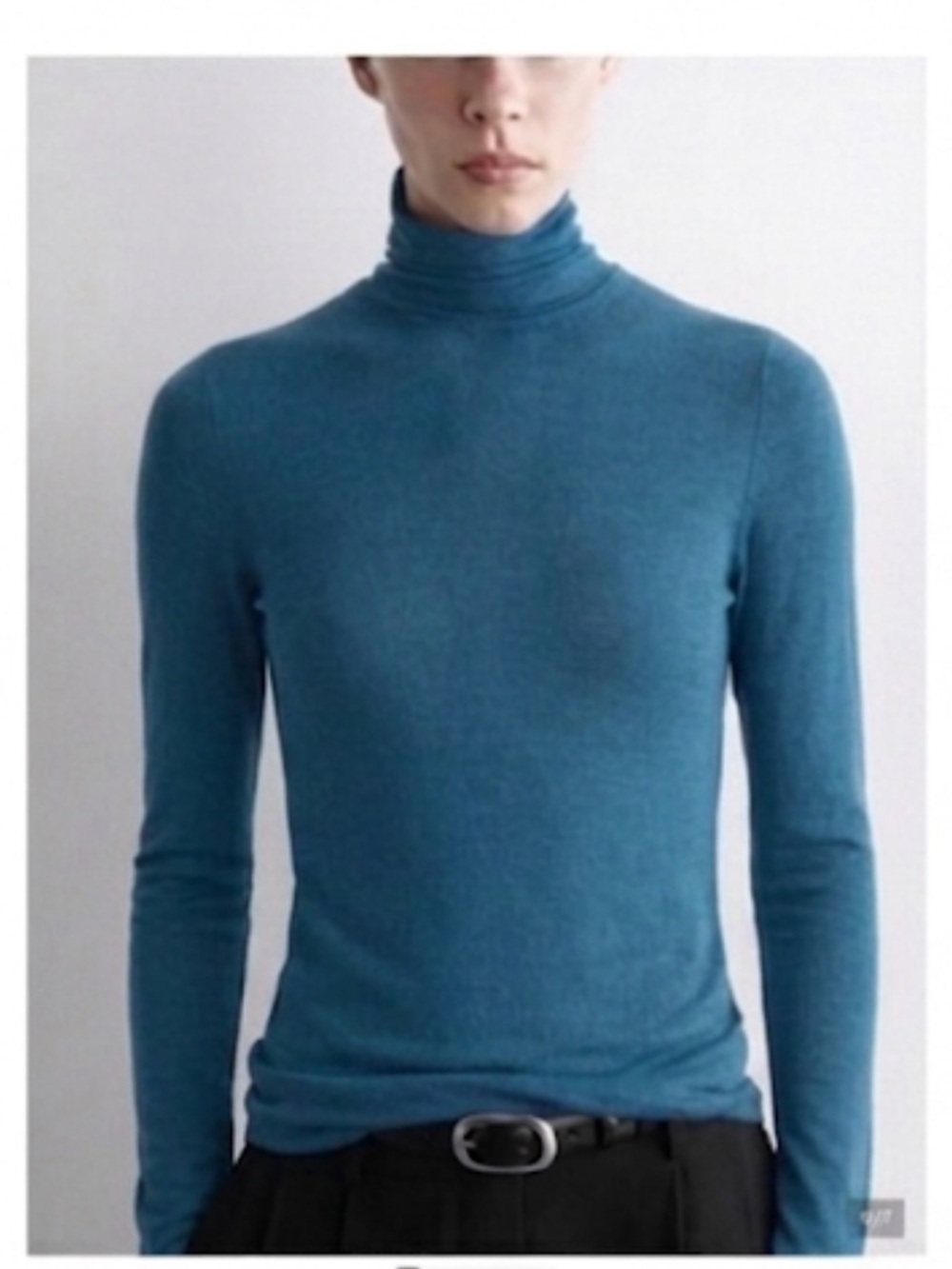 COS Teal Blue Merino Wool layering Turtleneck Large
